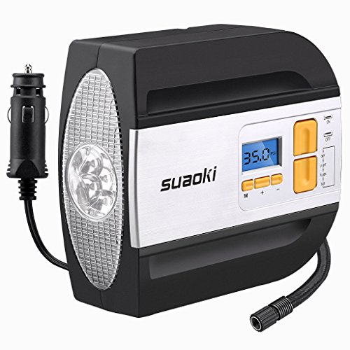Suaoki RCP - Compresor de aire digital, bomba inflador portátil con luz LED (12V, 100 PSI, 2 adaptadores boquilla, 0.47m...