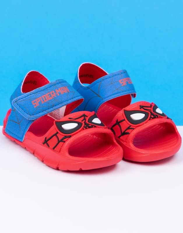 Miniatura 9 de Marvel Sandalias Spider-Man para niños, deslizadores de superhéroes con correa de apoyo para niños pequeños, calzado rojo y azul