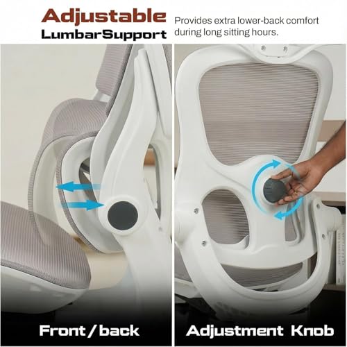 Image of DROGO Quantum Ergonomic Office Chair for Work from Home, Computer Chair with Breathable Mesh, 3D Headrest & Armrest, Adjustable Lumbar Support, Office Chair with Footrest & Recline (White /Grey)