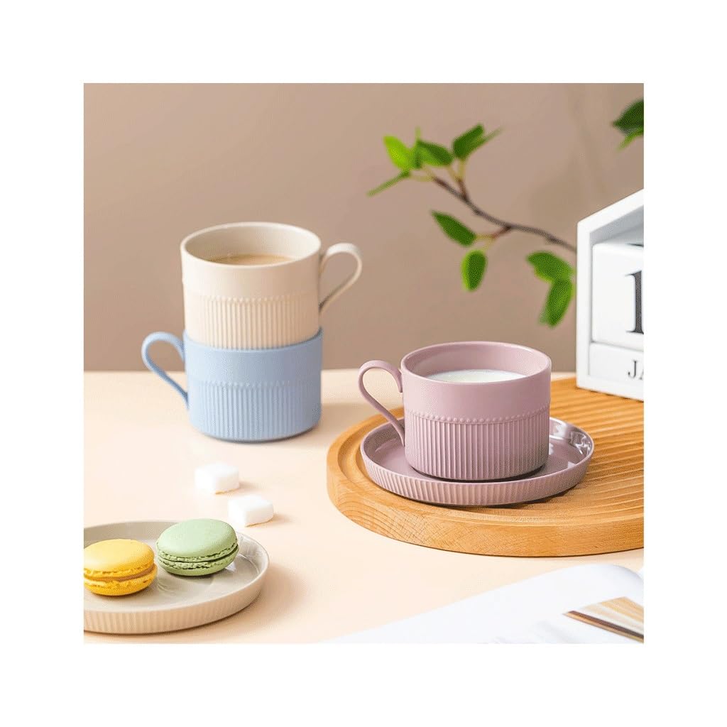 Kaffeetasse, einfache Keramik, kreative Latte-Kunst-Tasse, französisches Set, Zuhause, Büro, Nachmittagstee, hängende Ohr-Kaffeetasse, Untertasse (D)