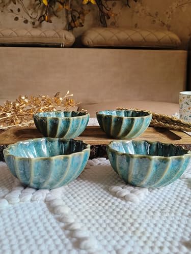 Image of Niyara Stoneware Handmade Ceramic Stylish Premium Bowls Serving Bowls Microwave Dishwasher Safe (Small Green Moraccan)