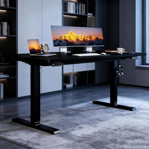 JUMMICO Höhenverstellbarer Schreibtisch, 150 x 60 cm, Elektrisch Schreibtisch Höhenverstellbar, Ergonomischer Steh-Computertisch, Schwarz