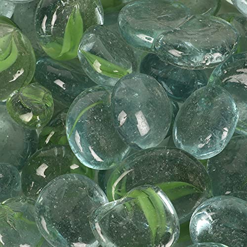 Image of Color Stone Decorative Shiny Glossy Flower Glass Pebbles for Vase Fillers Plant Pots Home Table Garden & Outdoor Decoration (Clear Green Leaf 2Kg)