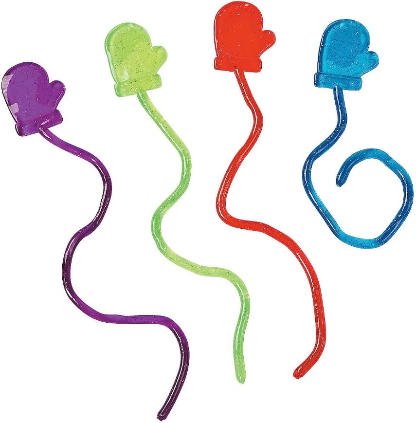 Nikki's Knick Knacks Glitter Sticky Winter Mitten Toys - Christmas Party Favors for Kids Birthday Parties Goodie Bags Stocking Stuffers Reward Box Treasure Chest - 24 Piece