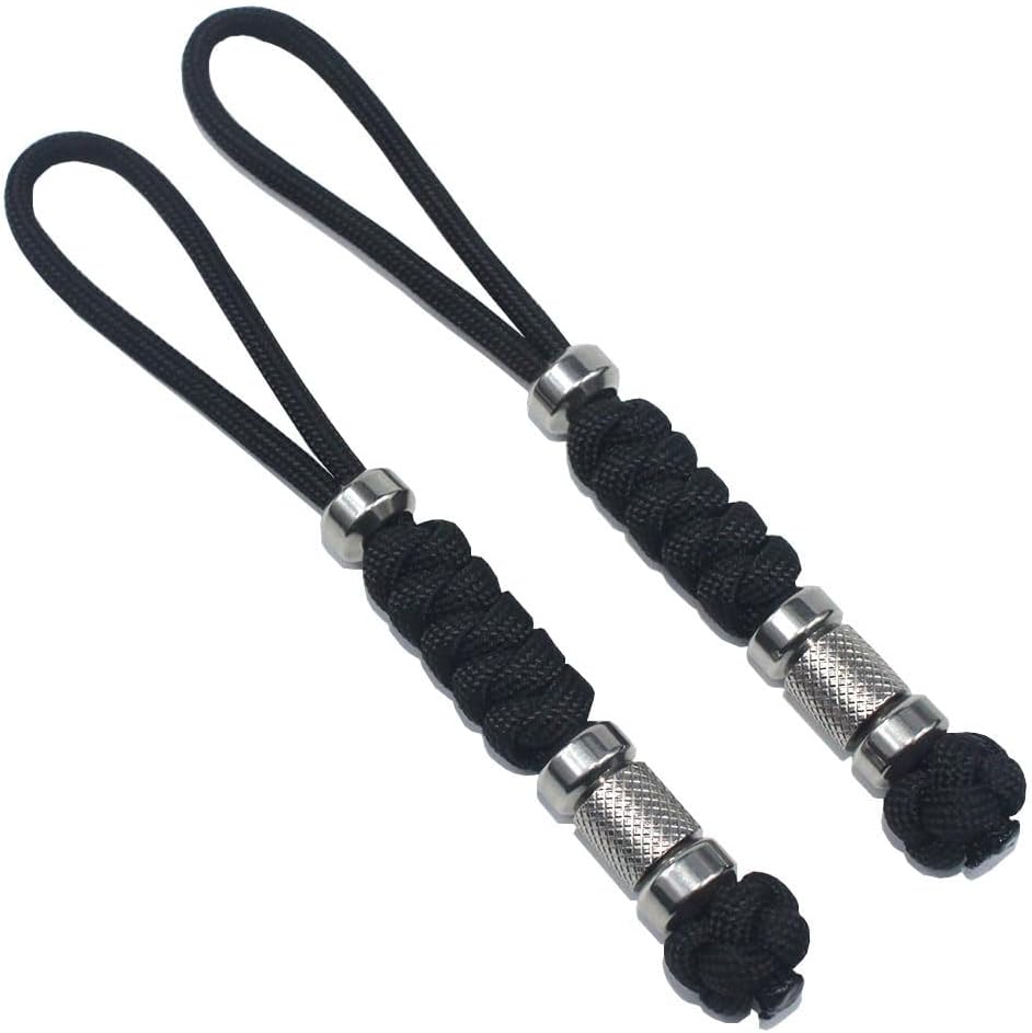 Trufas 2 Pack Knife Lanyards Paracord Keychains Paracord Lanyard, Black | Lanyard with Stainless Steel Beads, for Knife EDC Tools Backpacks Keychains, Zipper Pulls, 5.3 INCHES