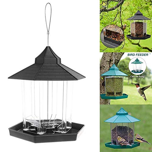 CHRISTY HARRELL Bird Feeder, Hexagon Lantern Shaped Hanging Bird Food Feeding Seed Container, for Outdoor Garden Yard Decoration Pet Bird Supplies