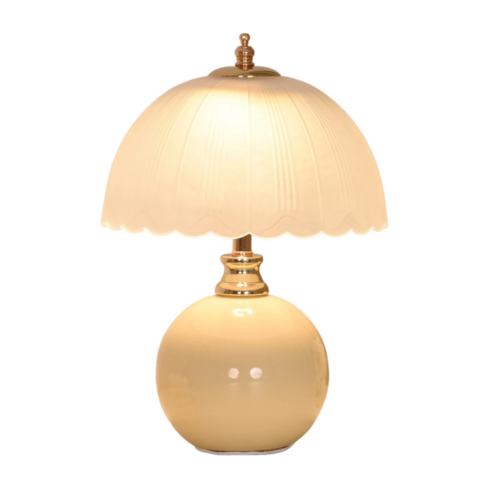 CoudarTitie Bedside Lamp for Bedroom, Glass And Ceramic Dome Shade, Adjustable Lighting, USB Port, Comfortable Ambiance, Suitable for Table, Desk, Living Room Dec, Yellow