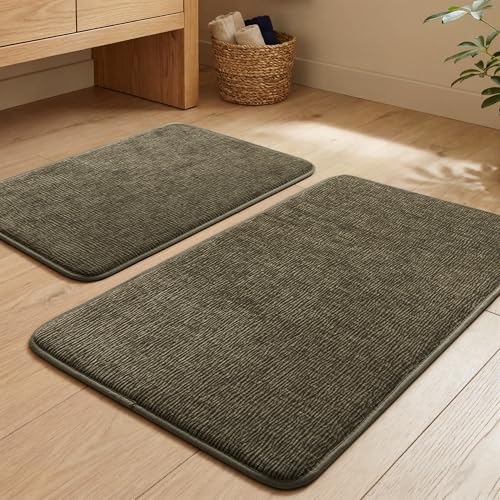 YIHOUSE Bathroom Rug Set 2 Piece, Memory Foam Green Bath Mat Set Non-Slip Quick Dry Bath Mats for Bathrooom