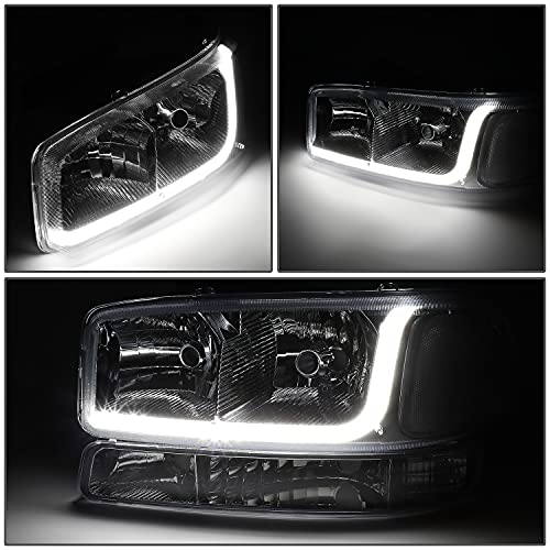 Image of DNA MOTORING HL-LB-SIERRA99-CH-CL1 4PCs LED DRL Strip Headlight+Bumper Lamp Compatible with 99-07 GMC Sierra /Yukon,Chrome Clear
