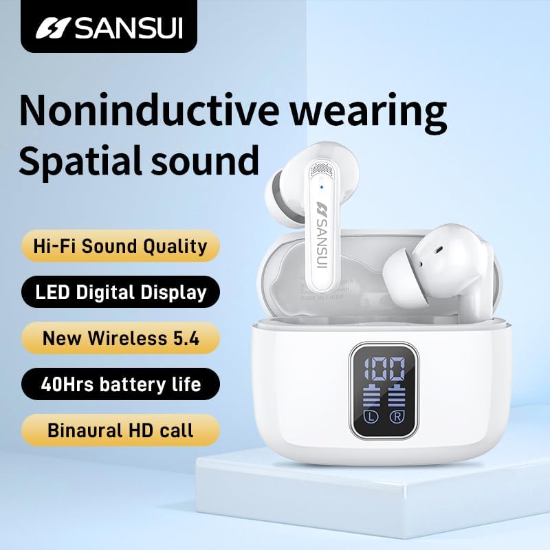 SANSUI W9 TWS Earbuds charging case with LED display