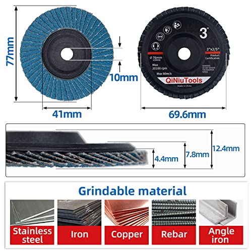 3 Inch Flap Disc 80 Grit Assorted Grinding Wheels Roll Lock Sanding Disc High Density Zirconia Alumina, Type 27 #TOP1