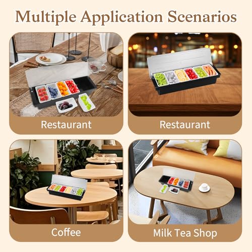 Miniatura 5 de Buachois Servidor De Condimentos, Dispensador De Condimentos Transparente De Plástico Caddy, Barra De Diseño Desmontable Con Tapa Bandeja De Contenedor De Carrito De Frutas Con Tapa 6 Compartments