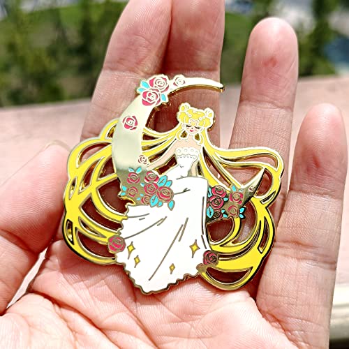 Anime Sai-Lor-Moon Enamel Pins, Tsukino Usagi Moon Red Rose Flower Brooch Metal Badges Gifts For Women Girls Fans #TOP2