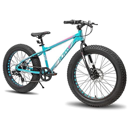 Hiland Bicicleta de Neumáticos Anchos 24 Pulgadas Bicicleta Infantil para Niños y Niñas con Shimano de 7 velocidades y Freno de Doble Disco, Verde