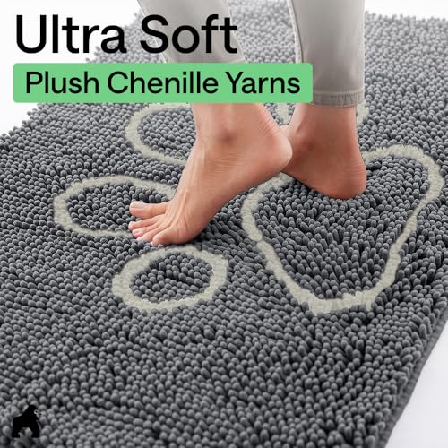 Image of GORILLA GRIP SoakSTOPPER Dog Door Mat, Machine Washable Rug Absorbent Doormat Captures Moisture Mud Dirt, Quick Dry Soft Chenille Entryway Rugs Indoor Entrance Mats for Dog Paws, 24x17 Charcoal