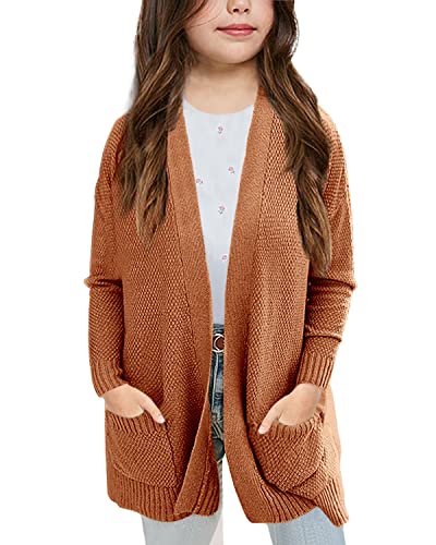 Image of Goranbon Girls' Cardigan Sweaters Open Front Long Sleeve Casual Sweater Coats with Pockets