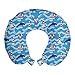 ABAKUHAUS Faro Cojín de Viaje para Soporte de Cuello, Líneas onduladas Delfines, de Espuma con Memoria y Funda Estampada, 30x30 cm, Azul Marino Azul Rojo