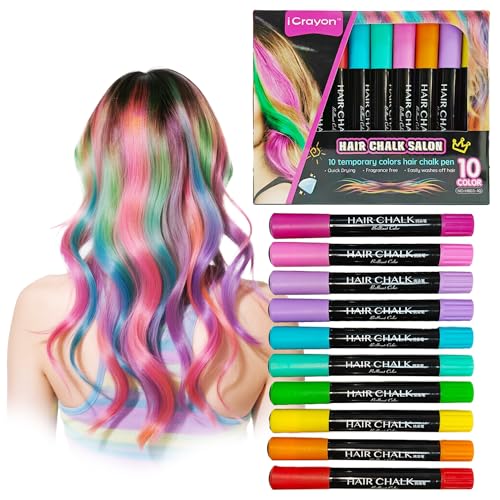 Hair Chalk for Kids Washable Temporary Hair Dye Sticks Easy to Apply 10 Vibrant Colors for Parties Cosplay Festivals & Daily Fun Great Gifts for Teenage Girls & Boys