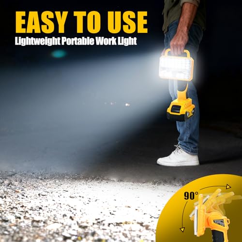 Image of Cordless LED Work Light Compatible with DeWalt 20V Battery, 2000LM Portable Handheld Flashlights Tool with USB Port and 3 Brightness Modes for Camping, Fishing, Job Site, Indoor & Outdoor Use
