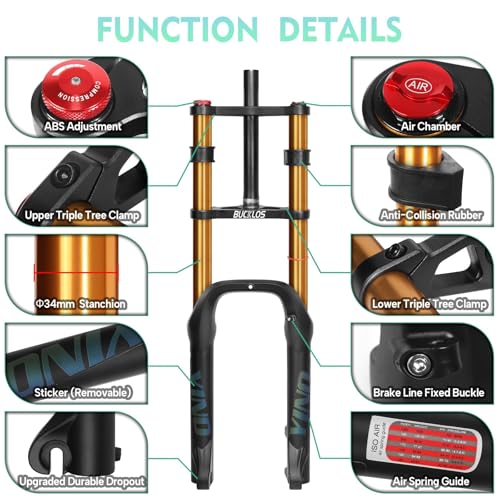 image for BUCKLOS 20 inch 4.0 Fat Tire E-Bike Air Suspension Fork, 180mm Travel 