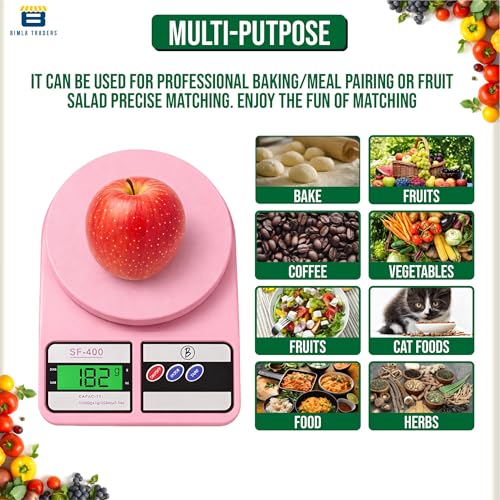 Image of Btag SF-400 Digital Kitchen Weighing Scale | 10Kg x 1g Precision | Food Scale with LCD Display for Cooking, Baking, Meal Prep & Healthy Diet | Compact Electronic Weight Machine for Home Use.(Pink)