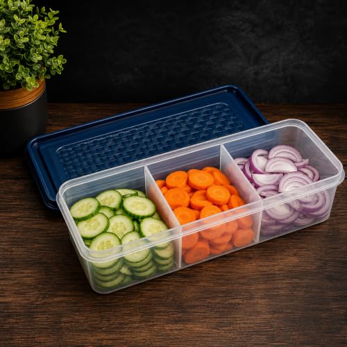 Image of MAGIC SPOON Multipurpose 3 Section Storage Container | Spice Box, Pickle Jar, Fridge Organizer, Dry Fruit, Vegetable & Kitchen Storage Container- 2000ml X 2 Pack (NAVY)
