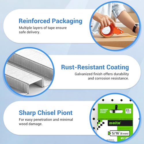 Image of meite JT21 Staples, 5 /16 Inch Galvanized Fine Wire Staples for Staple Gun - 7 /16 inch Crown JT21 Staple Refill, Ideal for Upholstery, Crafts, Furniture (10 Packs)