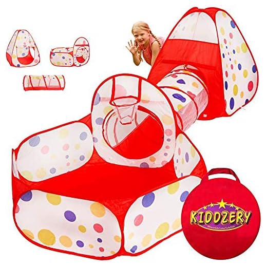 Kiddzery 3pc Kids Play Tent Crawl Tunnel and Ball Pit with Basketball Hoop – Durable Pop Up Playhouse Tent for Boys, Girls, Babies, Toddlers & Pets – for Indoor and Outdoor Use, with Carrying Case