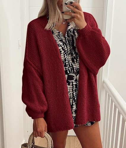 Image of PRETTYGARDEN Womens Oversized Cardigan Sweaters 2026 Fall Long Lantern Sleeve Knit Open Front Lightweight Sweater