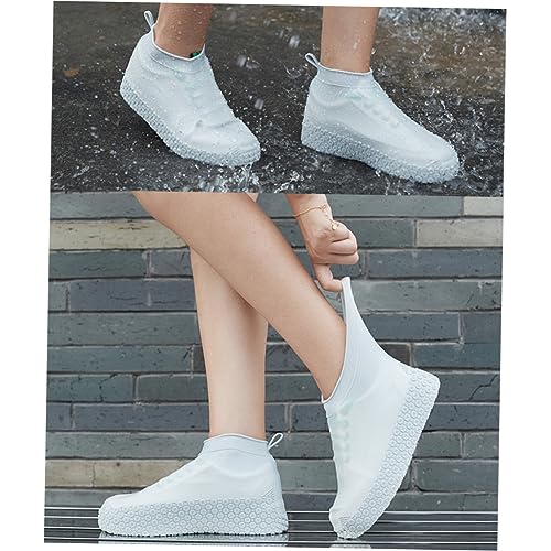 1 par de fundas para calzado de silicona, protectoras contra la lluvia, para actividades al aire libre y galochas resistentes al desgaste, color blanco miniatura 3