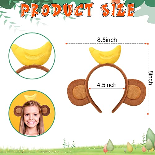 Yunlly Monkey Ears with Banana Headband for Kids Easter & Halloween Party Accessories