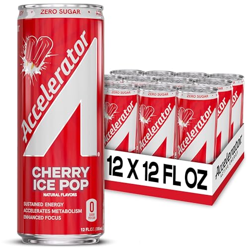 Image of Accelerator Active Energy Drink, Cherry Ice Pop 12oz can (12 pack) | Zero Sugar, Sustained Energy from 100% Natural Caffeine (200mg from Green Coffee Bean & Green Tea extract)