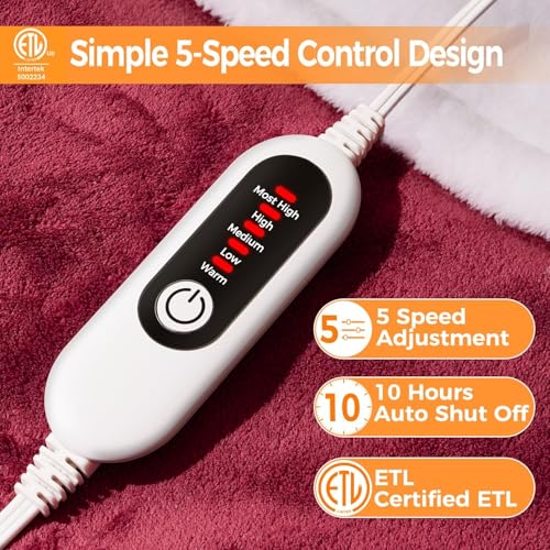 Mlivrom Manta Eléctrica 50" x 60" con 5 Niveles de Temperatura y Apagado Automático a las 10 Horas miniatura 2
