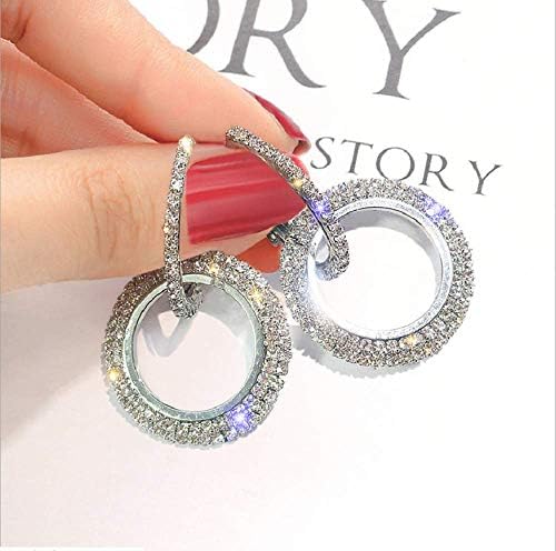 MAIHAO Fashion Rhinestone Double Circle Hoop Earrings for Women Geometric 8 Infinity Round Rings Drop Earrings Party Jewelry Charm (Silver)