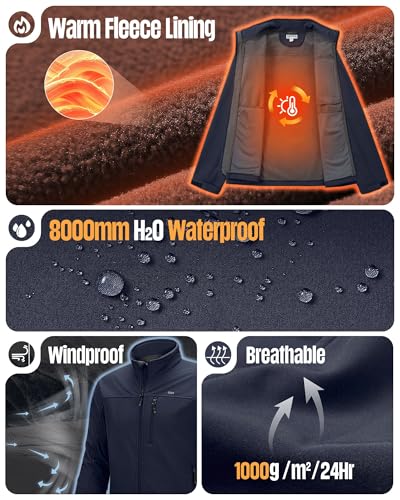 33,000ft Mens Waterproof Jackets Fleece Lining Softshell Jackets mens Outdoor Windproof Work Hiking Jackets for Men with Zip Pocket - Image 4
