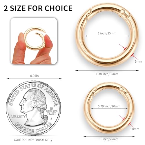 Image of Gkeygo Key Ring Clip, 4 /5 Inch Keychain Rings, 8 Pack Round Carabiner Clip for Keys, Buckle, Bags, Purses - Key Chain Hooks Replacement Keychains Lanyard DIY Crafts, Light Gold