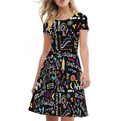 Image of POLERO Women Puffy Swing Elegant Party Midi Dresses Short Sleeve Round Neck A-Line Dress