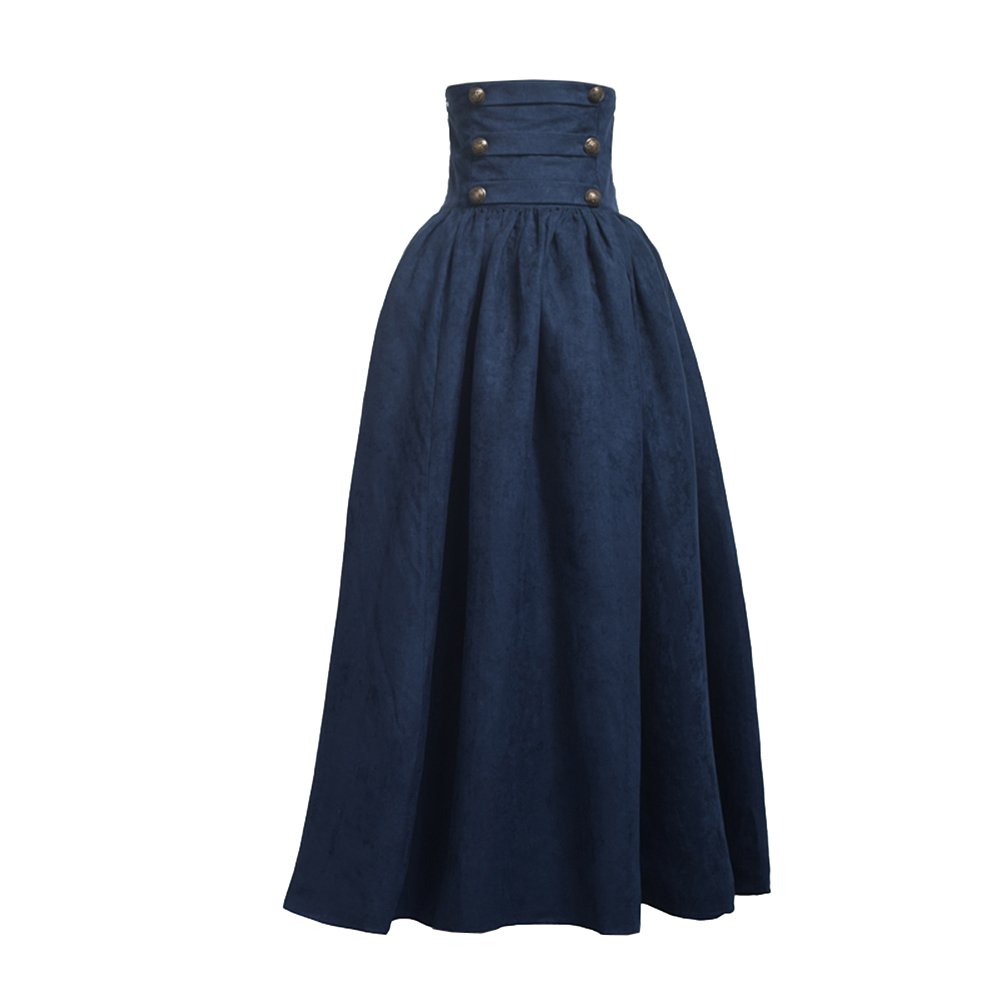 BLESSUME Gothic Lolita Steampunk High Waist Walking Skirt (M, Blue)