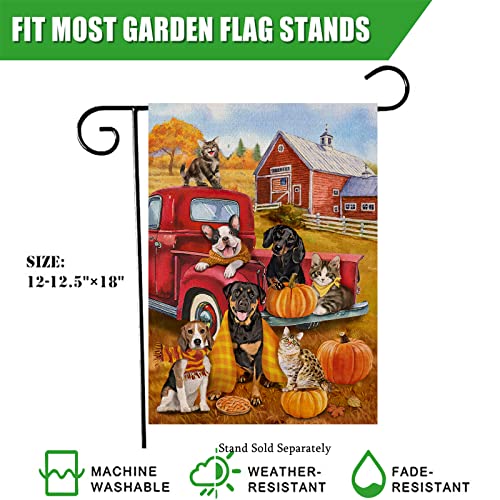 Furiaz Fall Farm Animal Red Truck Small Decorative Garden Flag, Autumn Dog Puppy Yard Outside Decorations, Harvest Pumpkin Country Barn Farmhouse Burlap Outdoor Decor Double Sided 12 X 18 #TOP1