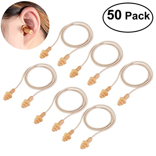 WINOMO Ear Plugs 50 Pairs Corded Soft Silicone Reusable for Sleeping Hearing Protection Swimming