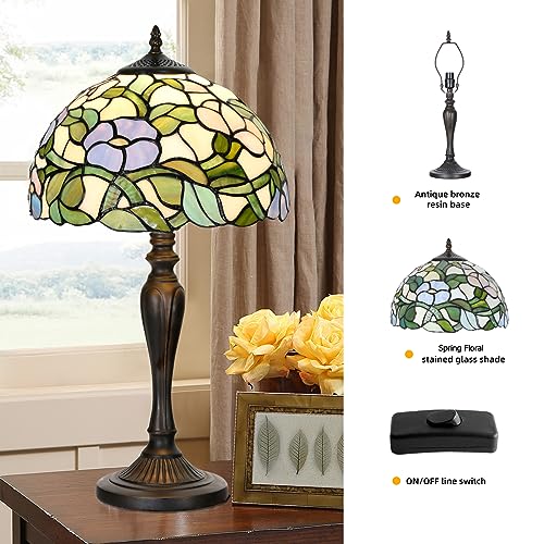 Image of TL0005 Tiffany Table Lamp Bedside Stained Glass Lamp Spring Floral Design Reading Desk Light 12X21.5 Inches for Bedroom Living Room Home Office, lED Bulb Included