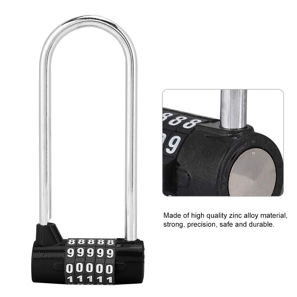 Cerradura de puerta, cerradura de código de combinación de 5 diales, candado de contraseña de aleación de zinc duradero en forma de U extra largo, para gabinetes, manijas de puerta, gimnasio, bicicle