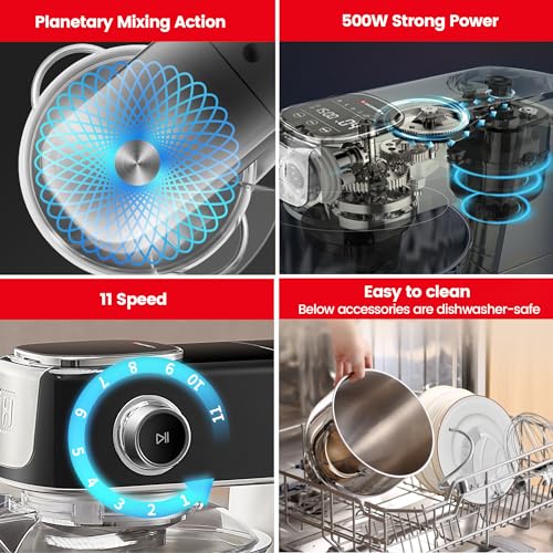 Hauswirt-High-End-Smart-Stand-Mixer-M5-LED-Touchscreen-Mixers-Kitchen-Electric-Stand-Mixer-with-5-Preset-Menus-53Qt-Dough-Mixer-11speeds-Kitchen-Mixer-with-Egg-Whisk-Dough-Hook-Beater-Green