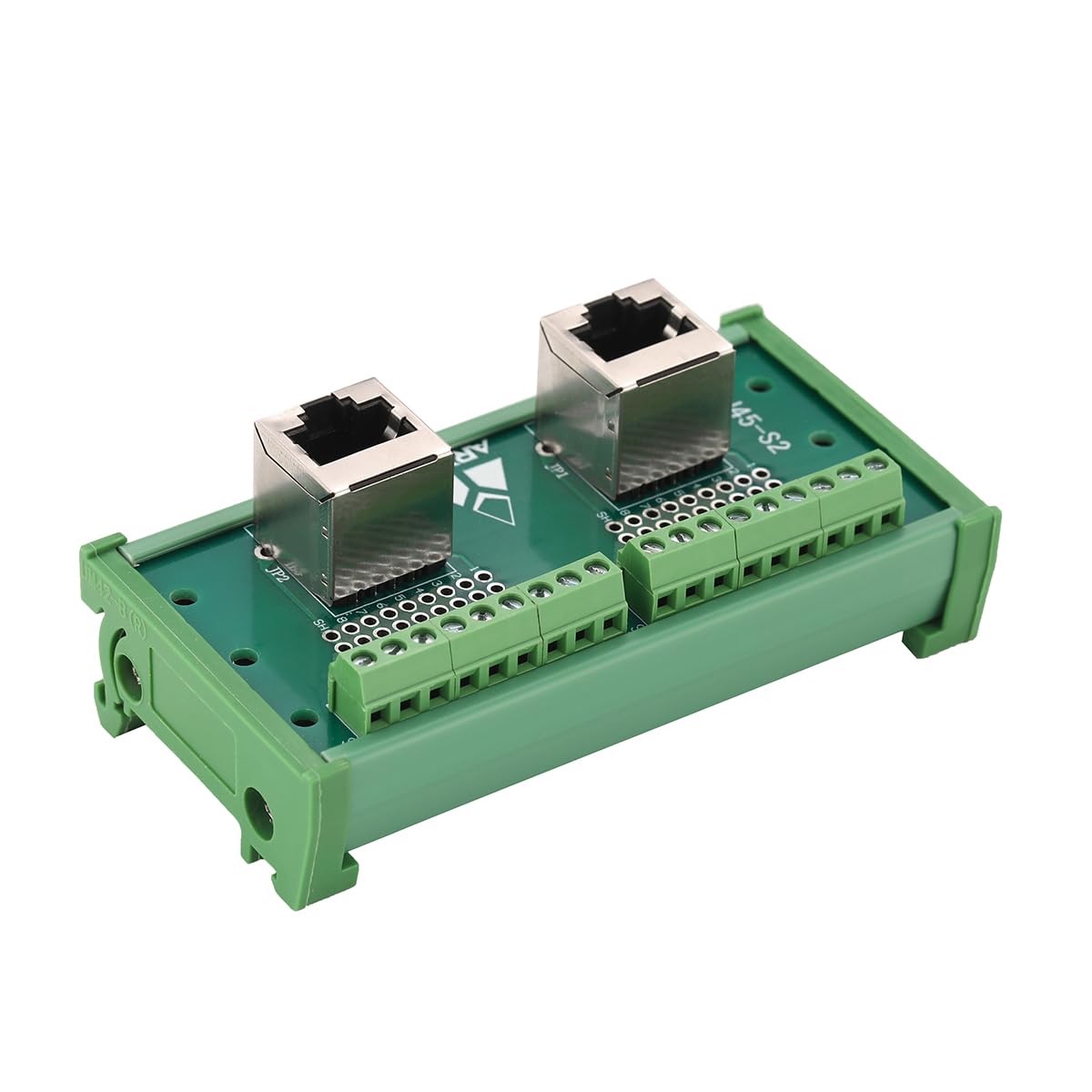Jienk RJ45 8P8C DIN Rail Mount Ethernet Connector Distribution Breakout Board, Two Way RJ45 Vertical Jack Terminal Block Connector