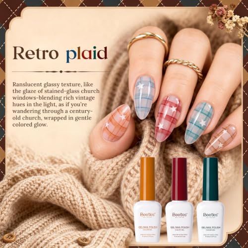 Image of Beetles Jelly Gel Nail Polish Set, Retro Glaze 6 Colors Fall Gel Polish | 9ML Amber Brown Blue Teal Burgundy Red Orange Sheer Gel Polish Kit with DIY Color Card Nail Charms Buttons Glitter for UV