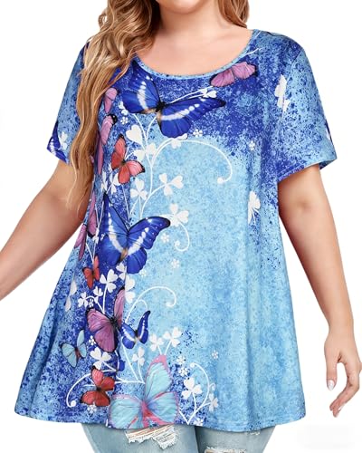 Image of JOELLYUS Plus Size Tops for Women Tunic Floral Casual Short Sleeves T Shirts Flowy Blouses 2026
