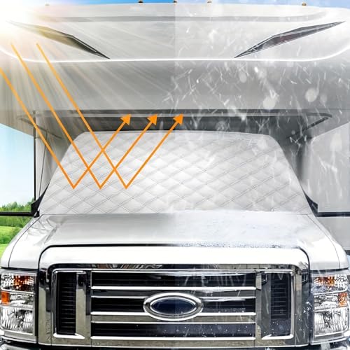 MP2MINGPIN RV Windshield Snow Cover Class C Ford1997-2023 RV Windshield Snow Cover, RV Front Window Sunshade RV Motorhome Windshield Cover with Mirror Cutouts