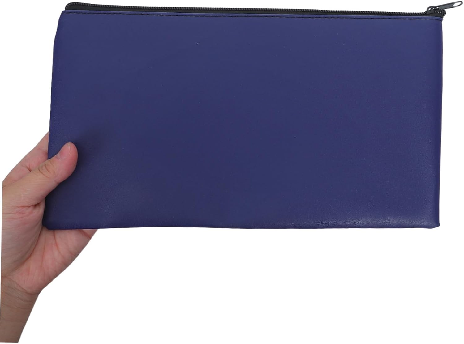COLLBATH 4pcs Blue Pu Leather Money Bags with Zipper for Bank Deposit and Cash Pouch, Waterproof and Secure, Spacious Capacity Organizer for Business Receipts, Coins, and Daily Use