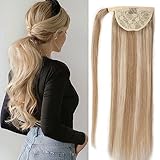 RECOOL Ponytail Extension Human Hair Light Blonde to Bleach Blonde Wrap Around Clip in Ponytail Hair