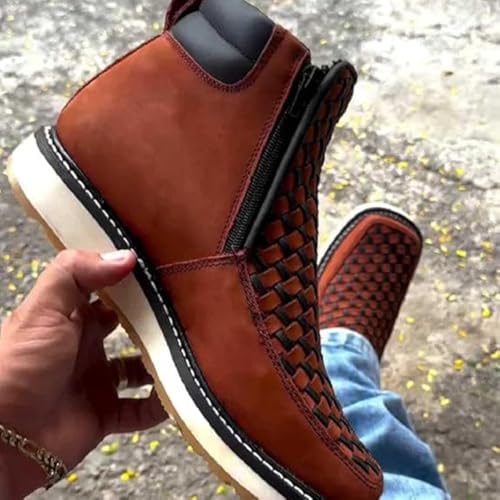 Zenfaze Handcrafted Western Cowboy Boots, Men's Square Toe Leather Double Zipper Hand-woven Cowboy Petatillo Boot with Double Side Zipper3